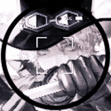 a black and white drawing of a man wearing a hat and goggles holding a sword .