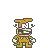 a pixel art of a cartoon character wearing sunglasses and a hat .