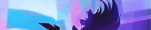 a purple and blue background with a silhouette of a person 's face .