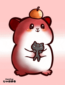 a drawing of a hamster holding a cat with hamcup written on the bottom right