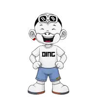 a cartoon character wearing a white shirt that says ding