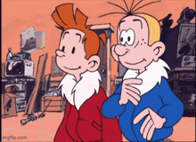 two cartoon characters standing next to each other with imgflip.com written on the bottom