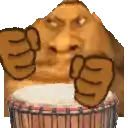 a cartoon character is playing a drum with his hands .