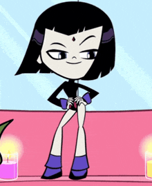 raven from teen titans go is standing on a pink couch