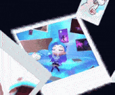 a picture of a girl with purple hair is surrounded by other pictures