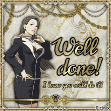 a greeting card with a woman and the words well done