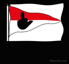 a white and red flag with a black middle finger