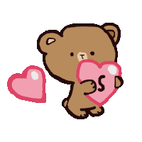 a brown teddy bear is holding a pink heart with the letters sd on it