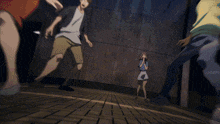 a cartoon character with a red white and blue outfit is flying through the air