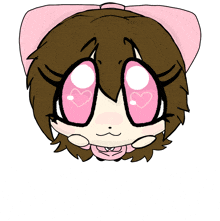 a drawing of a girl with hearts in her eyes and a pink bow