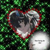 a picture of dan heng de bel surrounded by red hearts