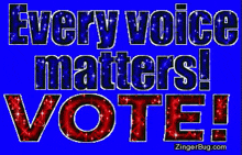 a blue background with the words every voice matters vote
