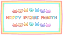 a happy pride month greeting card with rainbow border and cats