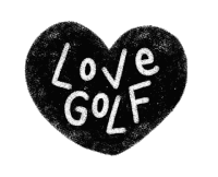 a black heart with the words " love golf " written on it