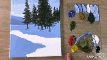 a painting of a snowy forest is being made by animatica