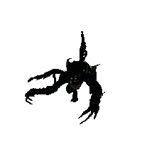 a silhouette of a monster with horns and wings on a white background