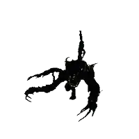 a silhouette of a monster with horns and wings on a white background