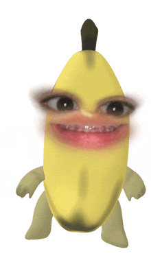 a banana with braces on it 's teeth is making a funny face