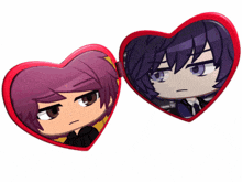 a couple of heart shaped mirrors with cartoon characters on them