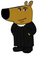 a cartoon of a bear wearing a black gown