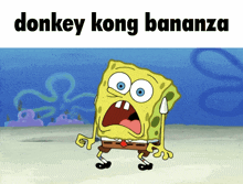 a cartoon of spongebob with the words donkey kong bananza above him