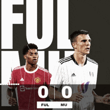 two soccer players are standing next to each other with the words " full time " above them