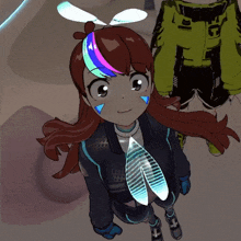 a girl with a bow on her head is wearing a jacket that says fc on it