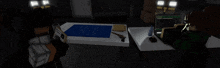 a screenshot of a video game shows a person reading a book and another person playing a game
