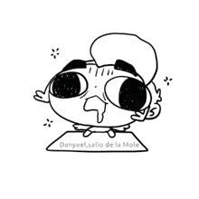 a black and white drawing of a cartoon character with the name danyael salio de la mole