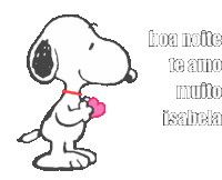 snoopy is hugging a heart with the words boa noite te amo muito isabela