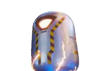 a close up of a blue and yellow item on a white background