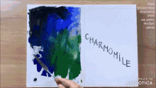 a person is painting a picture with the word chamomile written on it