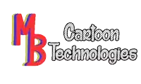 a logo for mb cartoon technologies with a red letter b