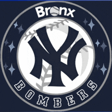 a logo for bronx bombers with a baseball in the middle