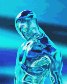 a statue of a man with a blue background and a shiny body