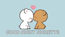 a cartoon of two bears kissing with the words good night nigrette underneath