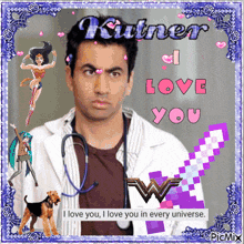 a picture of a man with a stethoscope around his neck and the words " i love you " on it