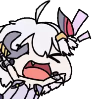 a cartoon drawing of a girl with white hair and a bow on her head .