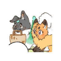 a cartoon of three animals standing next to each other with a speech bubble in the middle .