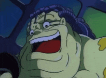 a close up of a cartoon character 's face with his mouth open