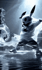 a person in a bunny mask is dancing on a stage in front of speakers