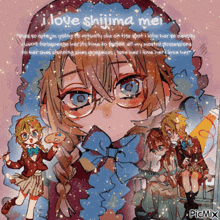 a picture of a girl with the words " i love shijima mei " at the top