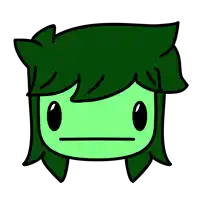 a cartoon drawing of a person 's face with green hair