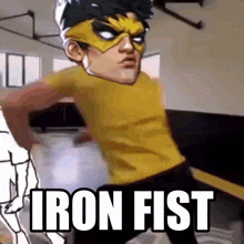 a picture of a cartoon character with the words iron fist below him