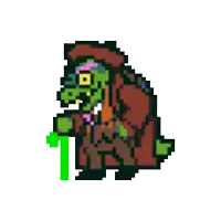 a pixel art of a zombie holding a green cane .