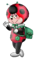 a ladybug with a green bag and a clover on it