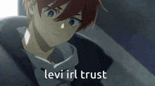 a picture of a boy with red hair and the words levi irl trust below him