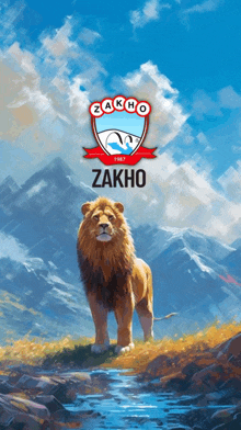 a painting of a lion with the word zakho on the bottom right