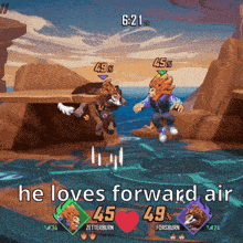 a screenshot of a video game with the words he loves forward air at the top
