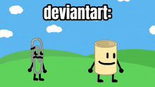 a cartoon drawing of a paper clip and a cylinder with deviantart written on the top